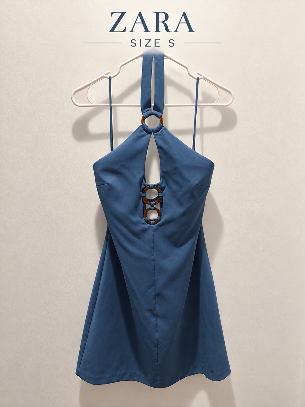 ZARA Blue Halter Mini Dress with Ring Cutouts